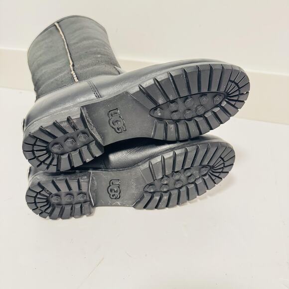 UGG Boots Womens 7 Black Leather Brooks Tall Shearling Lined Knee High Winter - Picture 8 of 10